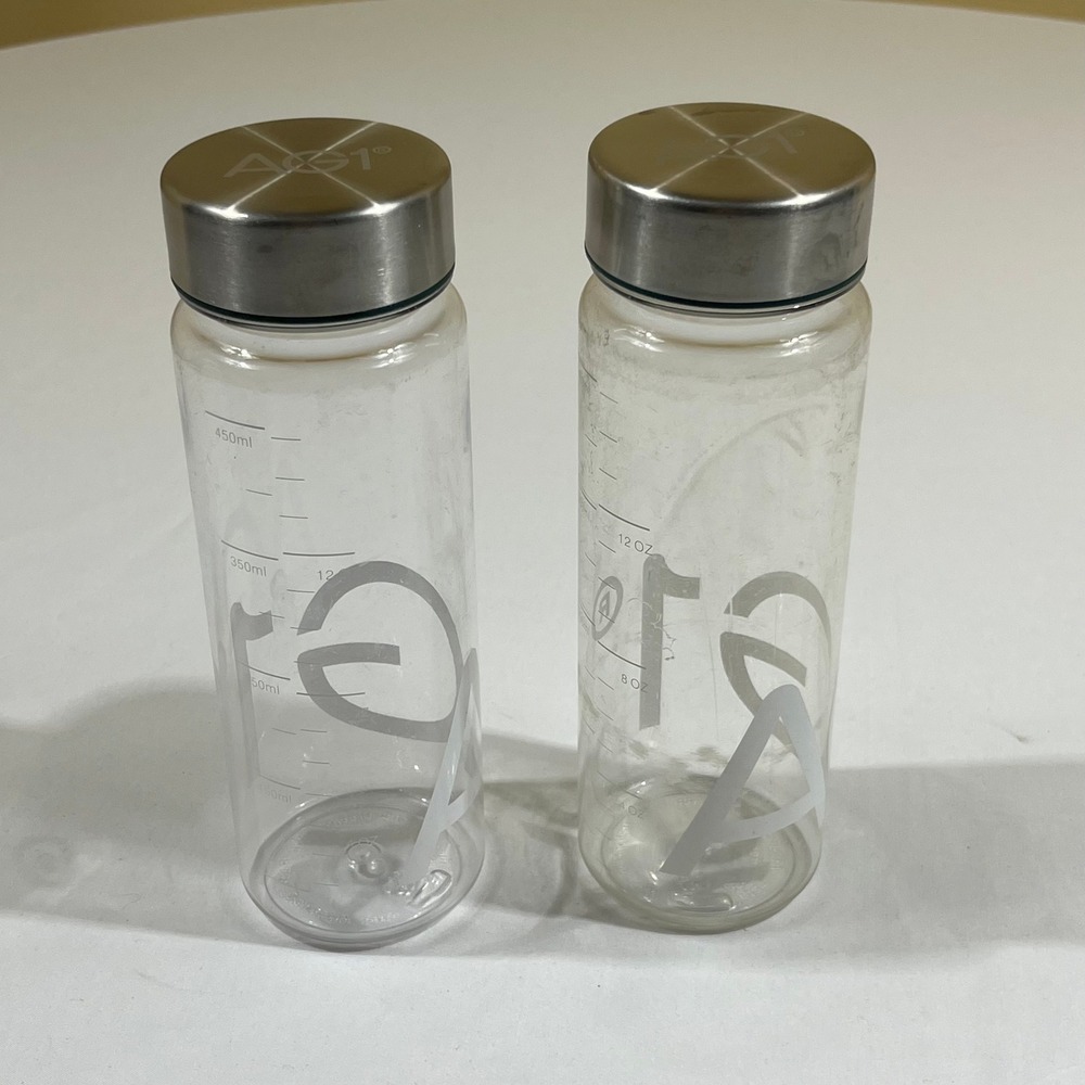 AG1 Athletic Greens Shaker Bottle Clear Silver 12oz 450ml Screw Top - Set of 2